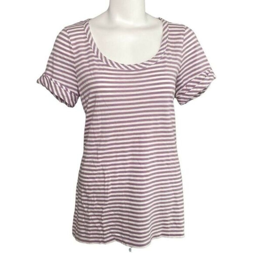 Talbots Dusty Purple White Stripe Scoop Neck Short Sleeve Top‎ sz Medium
